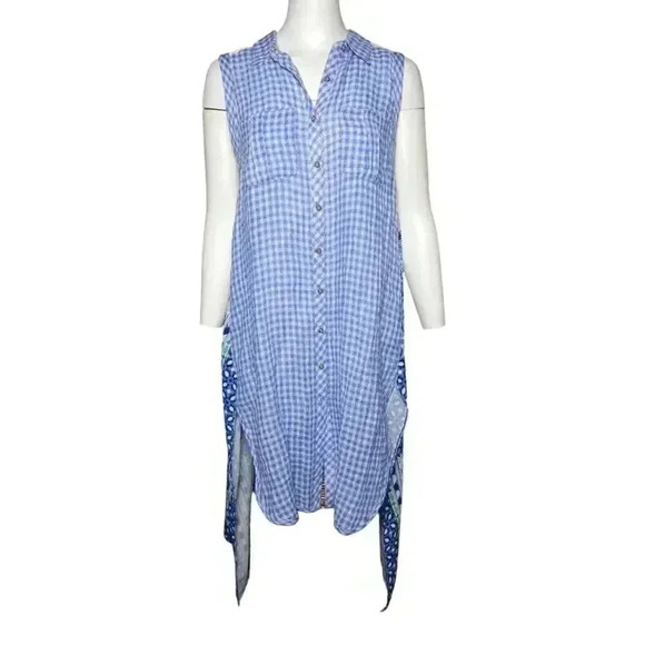 Aratta Silent Journey Size Small Midi Hi Low Dress Gingham Plaid Floral - Picture 1 of 8